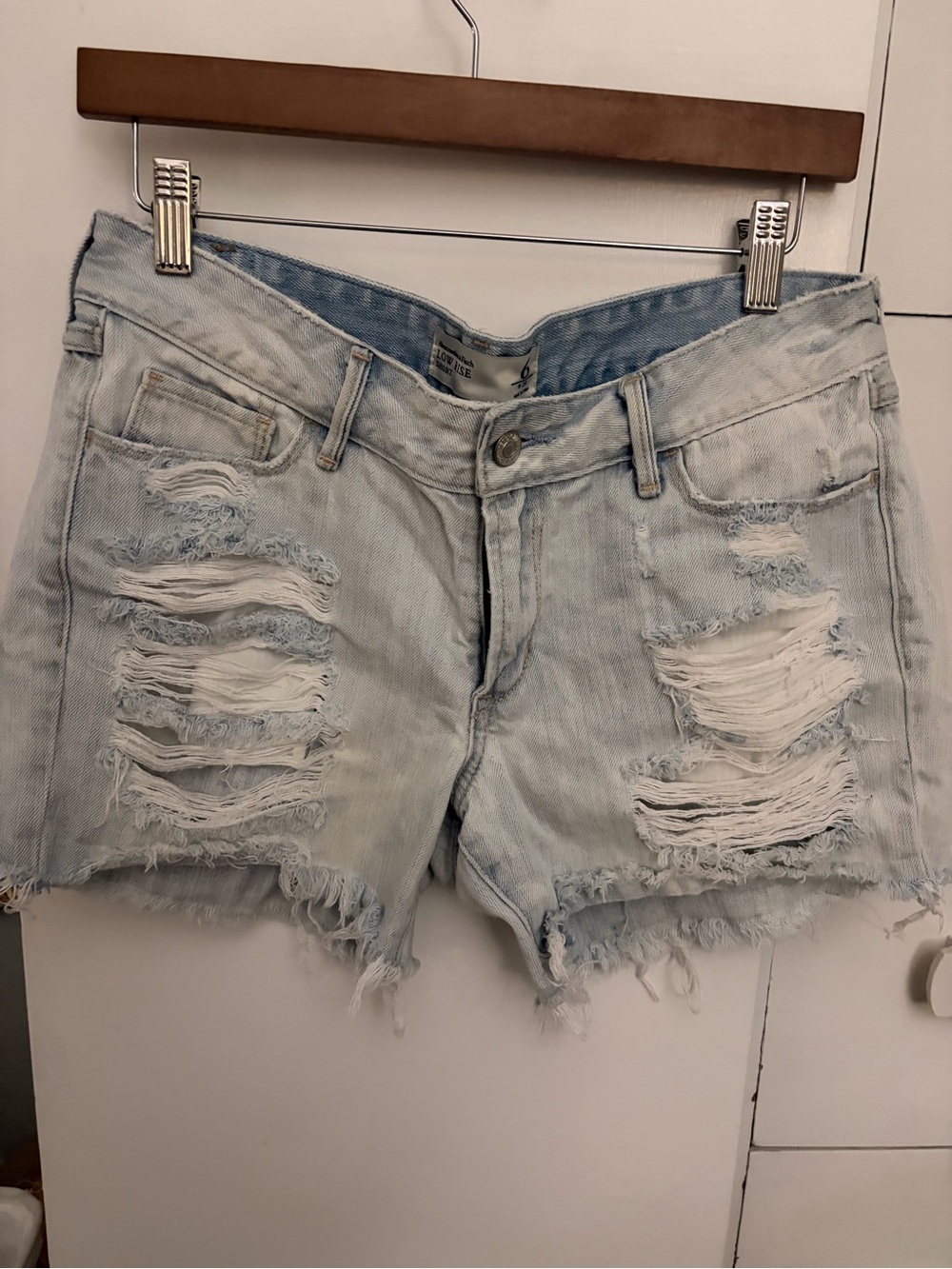Abercrombie & Fitch Light Blue Distressed Denim Shorts
